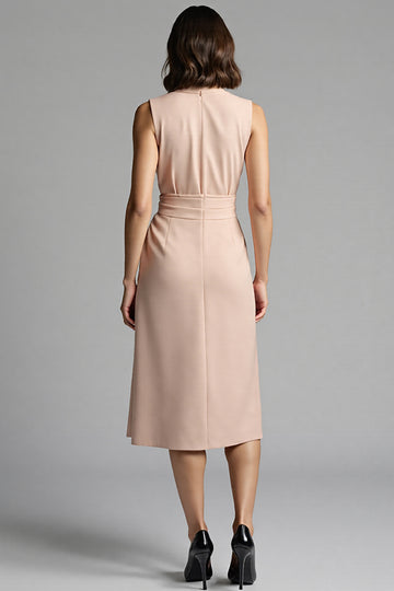 Champagne A Line Midi Dress with Sash